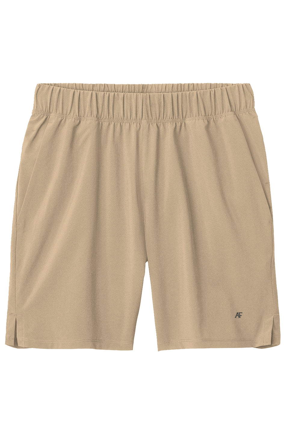 Beige atlas form apollo shorts on a white background