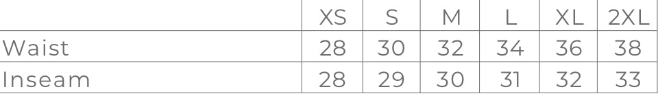 Measurement chart for The Hermes Jogger waist and inseam with size labels