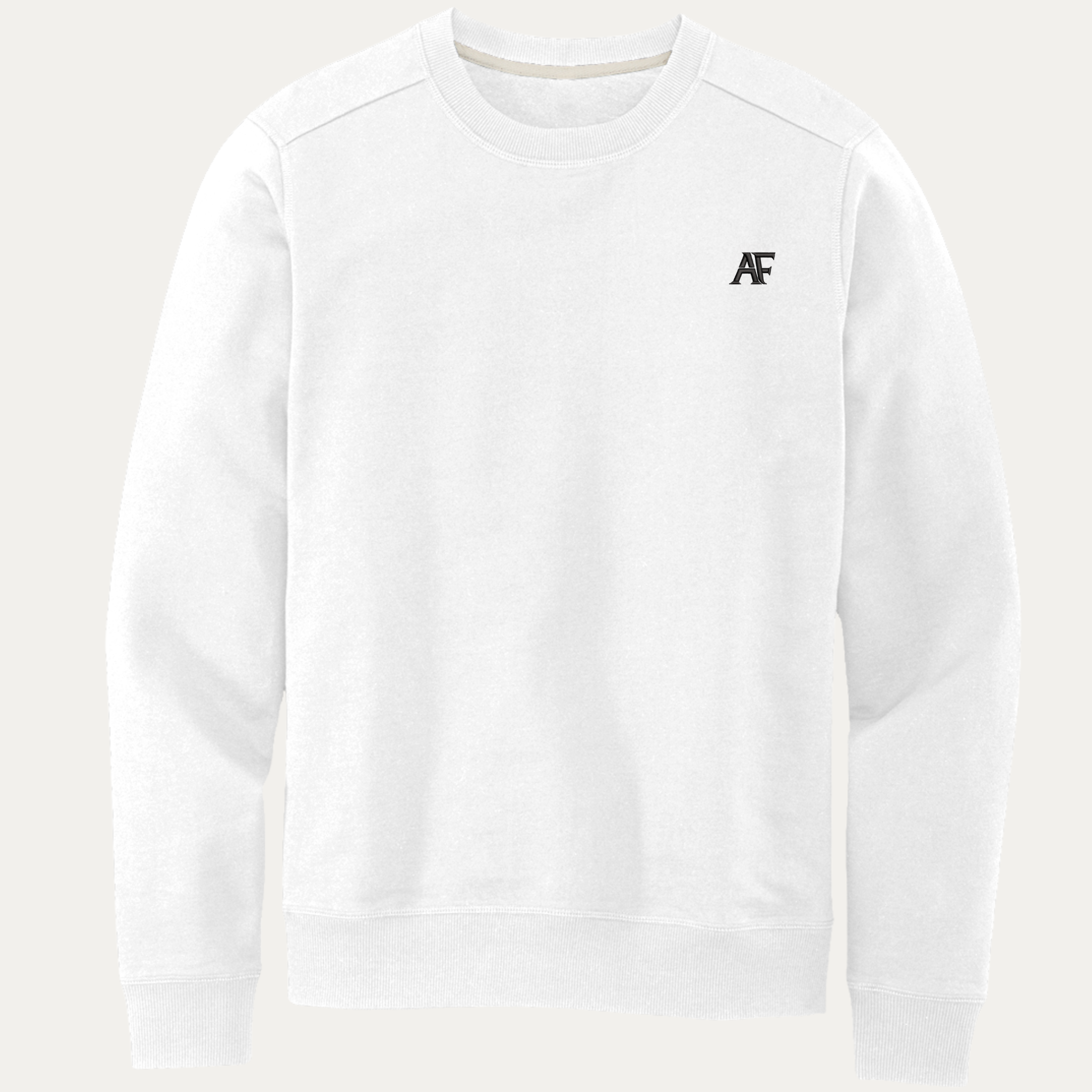 Atlas Form Helios Crew white men's recycled fleece sweatshirt custom embroidered